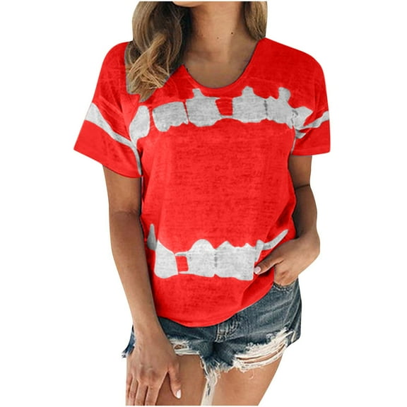 Annhoo Plus Size Tops for Women Trendy Printed Short Sleeve T-Shirts Ladies Round Neck Beach Lounge Blouses