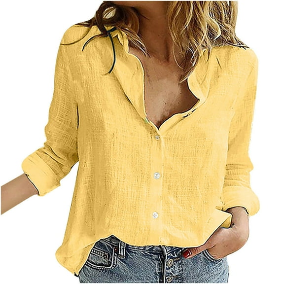 Annhoo Plus Size Tops for Women Button down Lapel Long Sleeve Shirts Fall Lightweight Baggy Cotton Blouses