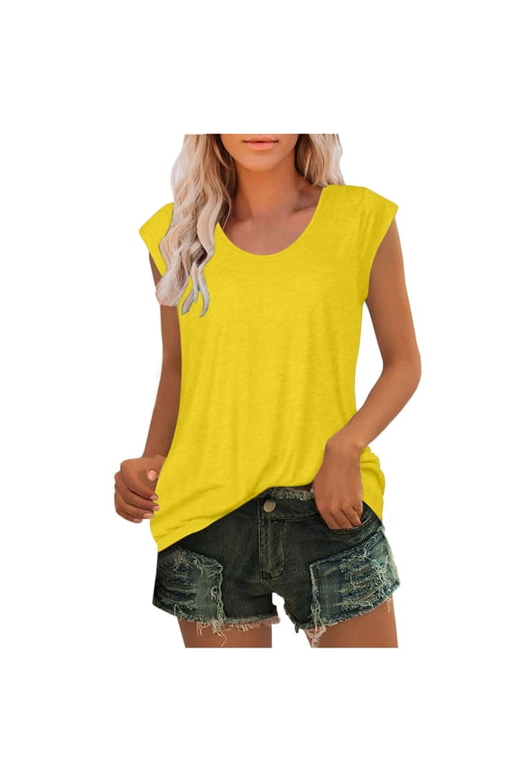 Plus Size Tops for Women Cap Sleeve Round Neck Basic T Shirts Summer Casual Comfy Beach Vacation Tees