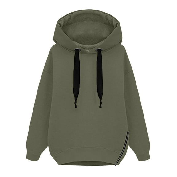 Annhoo Plus Size Tops for Women Casual Fall Winter Warm Side Zipper Drawstring Hooded Sweatshirts Trendy Long Sleeve Blouses
