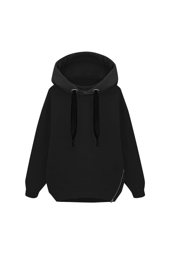 Plus Size Tops for Women Casual Fall Winter Warm Side Zipper Drawstring Hooded Sweatshirts Trendy Long Sleeve Blouses