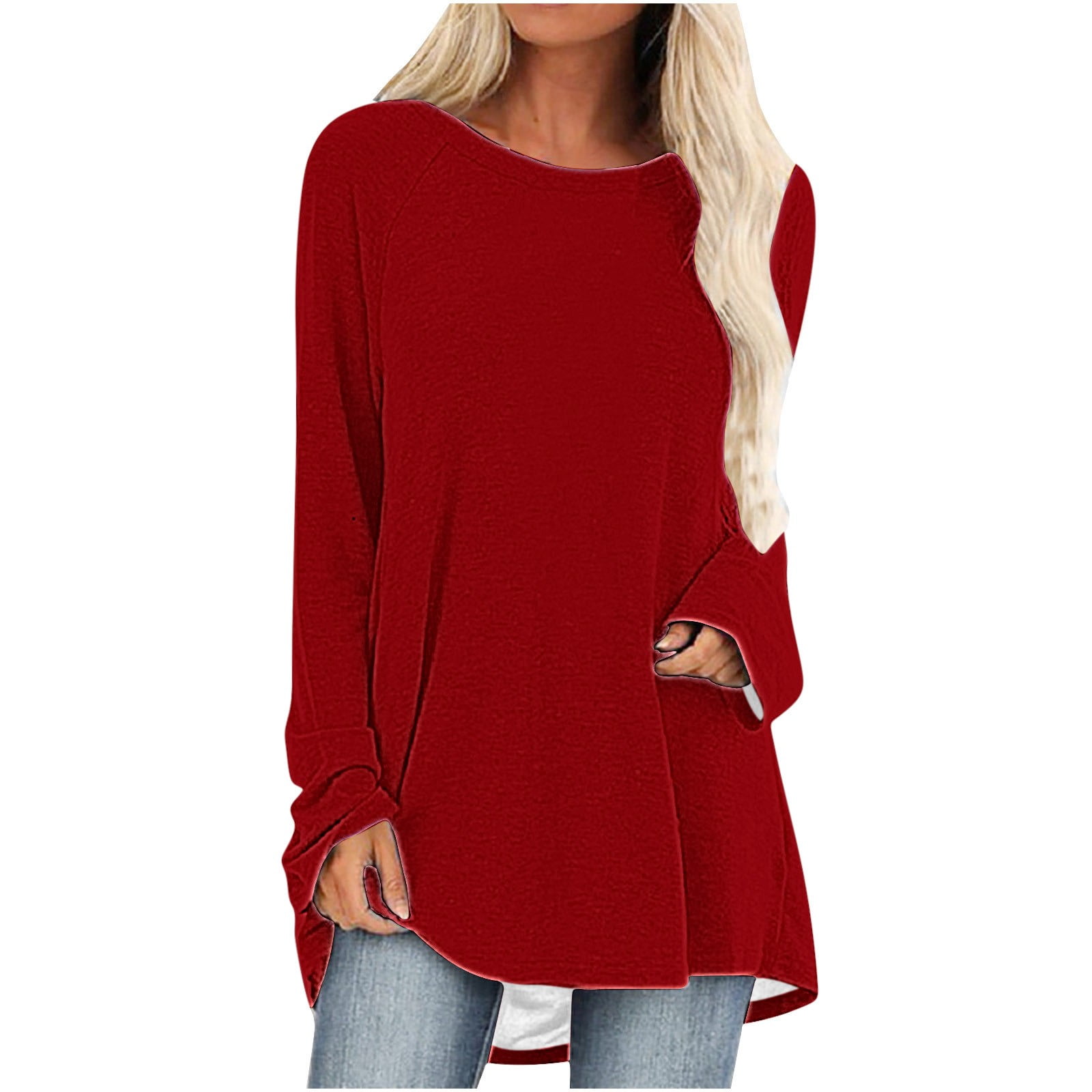 Annhoo Plus Size Tops for Women Casual Long Sleeve Round Neck Dressy