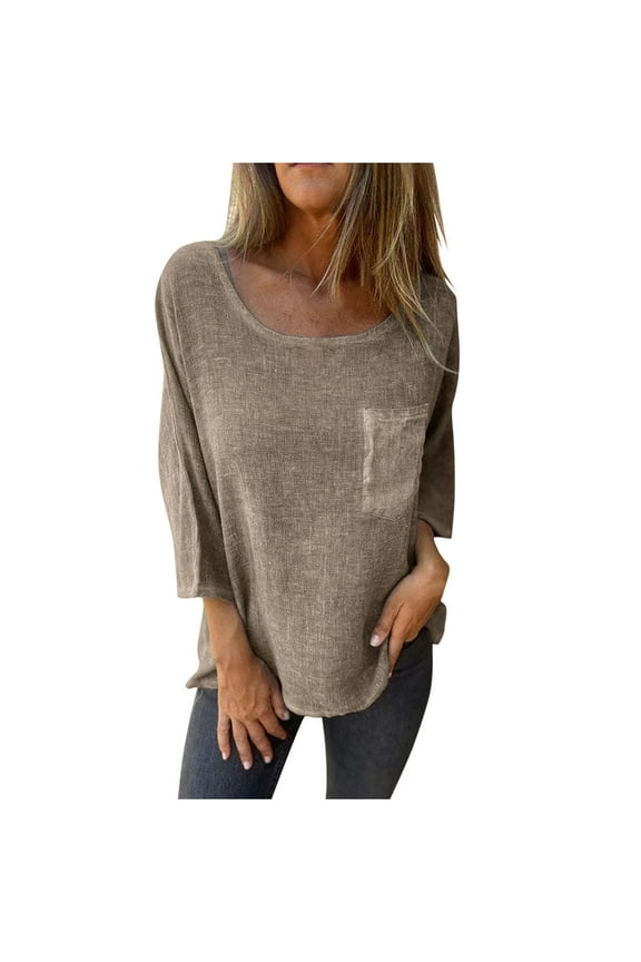 Plus Size Tops for Women Long Sleeve Fall Casual Round Neck T Shirts Lightweight Loose Tees with Pocket