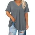 thumbnail image 1 of Annhoo Plus Size Tops for Women Ruffle Pleated Short Sleeve T-Shirts Summer V Neck Casual Vacation Basic Blouses, 1 of 6