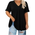thumbnail image 1 of Annhoo Plus Size Tops for Women Ruffle Pleated Short Sleeve T-Shirts Summer V Neck Casual Vacation Basic Blouses, 1 of 6