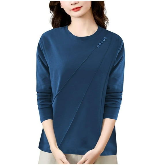 Annhoo Plus Size Tops for Women Solid Color Crew Neck Long Sleeve Casual Shirts Fall Winter Daily Oversize Comfy Blouse
