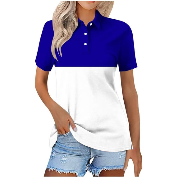 Annhoo Plus Size Tops for Women Summer Short Sleeve Button down Lapel Shirts Casual Color Block Tennis Tees