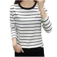 thumbnail image 1 of Annhoo Plus Size Tops for Women Trendy Stripe Printed Long Sleeved Shirts Fall Casual Round Neck Blouse Tees, 1 of 3