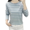 thumbnail image 1 of Annhoo Plus Size Tops for Women Trendy Stripe Printed Long Sleeved Shirts Fall Casual Round Neck Blouse Tees, 1 of 3