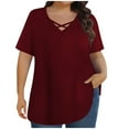 thumbnail image 1 of Annhoo Plus Size Tops for Women V Neck Solid Color Short Sleeve Shirts Summer Trendy Casual Comfy Travel Blouses, 1 of 6