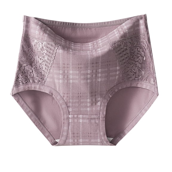 Annhoo Plus Size Underwear for Women High Waist Trendy Lace Patchwork Briefs Casual Full Coverage Soft Panties