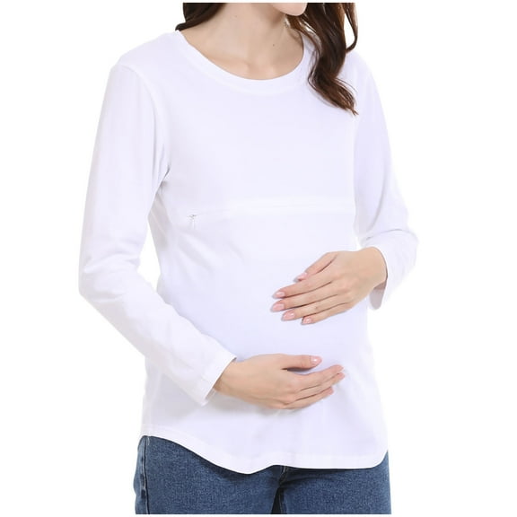 Annhoo Plus Size Womens Maternity Shirts Long Sleeve Crew Neck Zipper Pregnant Tops Casual Comfy Breastfeeding Clothes