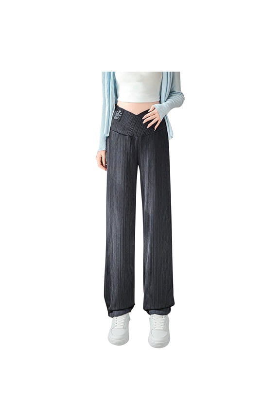 Pregnancy Pants for Women Crossover Waist Straight Leg Cotton Maternity Pants Over The Belly Loose Comfy Trousers