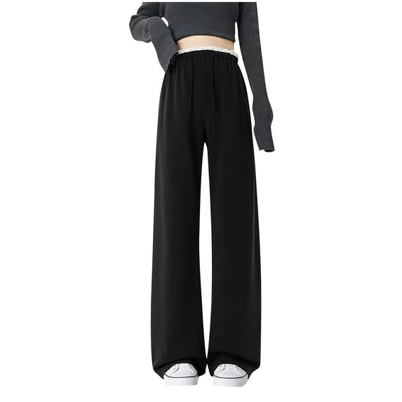 Annhoo Pregnant Sweatpants for Women Drawstring Elastic Waist Solid Color Trousers Maternity Baggy Wide Leg Lounge Pants