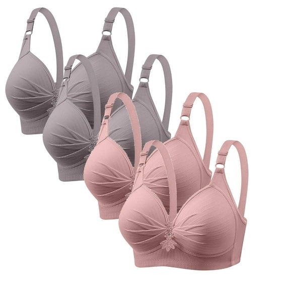 Annhoo Push up Bras for Women Plus Size Full Coverage Wirefree Underwear Solid Breathable Gathered Bras 4 Pack