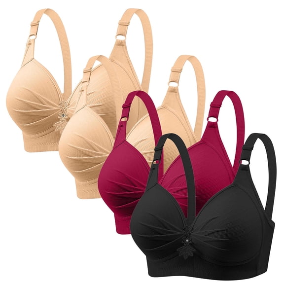 Annhoo Push up Bras for Women Plus Size Full Coverage Wirefree Underwear Solid Breathable Gathered Bras 4 Pack