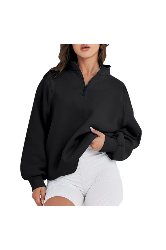 Quarter Zip Pullover Women Baggy Long Sleeve Stand Collared Sweatshirt Fall Outdoors Sports shirts