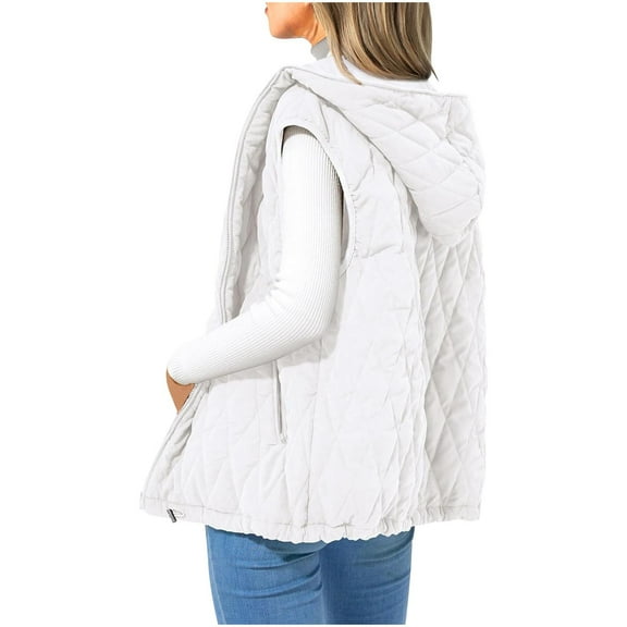 Annhoo Quilted Vest for Women Winter Full Zipper Sleeveless down Jackets with Hood Comfy Warm Puffer Coats
