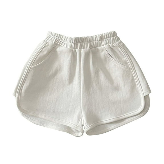 Annhoo Running Shorts for Toddler Girl Summer Kids Elastic Waist Cotton Shorts Athletic Gym Shorts with Pockets