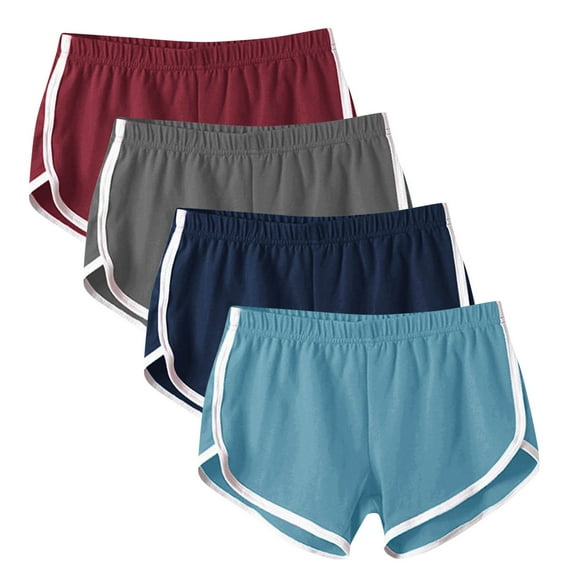 Annhoo Running Shorts for Women Summer Elastic Waisted Yoga Shorts Plus Size Comfy Soft Sports Jogger Shorts 4PCS