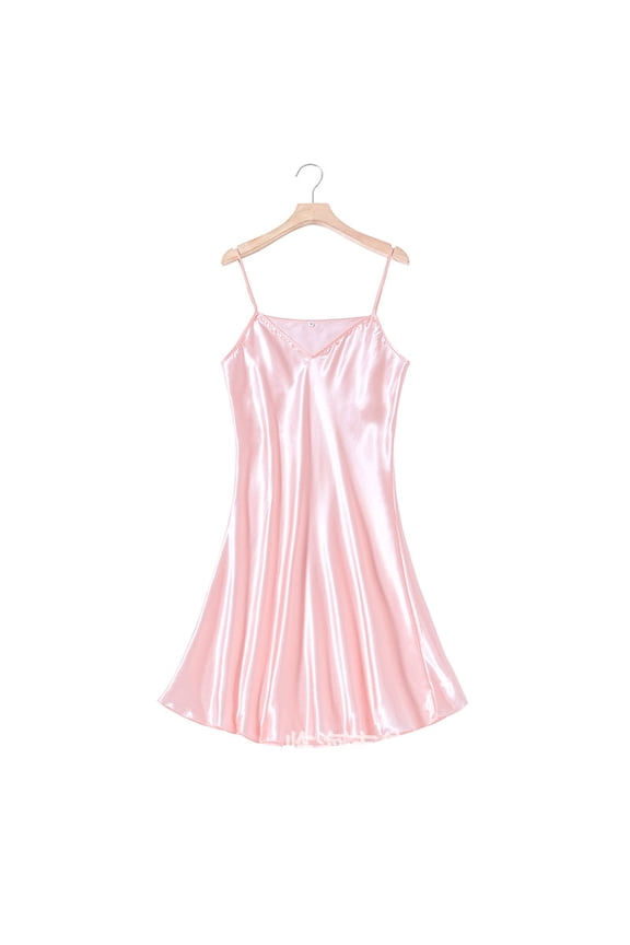 Satin Lingerie for Women Chemises Nightgown Sleepwear Mini Slip Short Silk Strap V Neck Sleeveless Nightwear