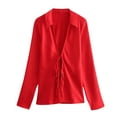 thumbnail image 1 of Annhoo Satin Shirts for Women Fall Long Sleeve Front Drawstring Lapel Tops Ladies Casual Solid Color Blouse Tees, 1 of 5