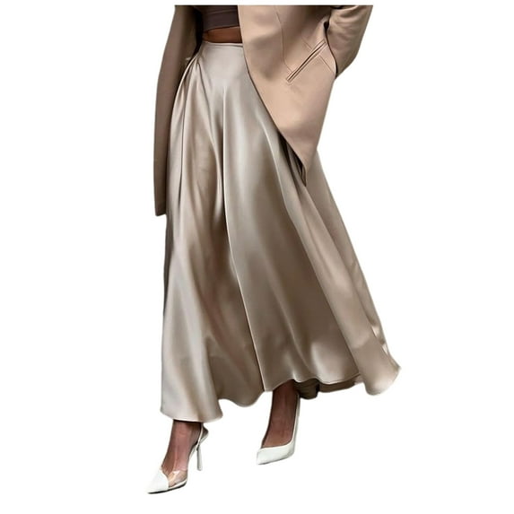 Annhoo Satin Skirts for Women High Waisted Comfy Maxi Skirt Elegant Cocktail Party Prom Long Flowy Skirt