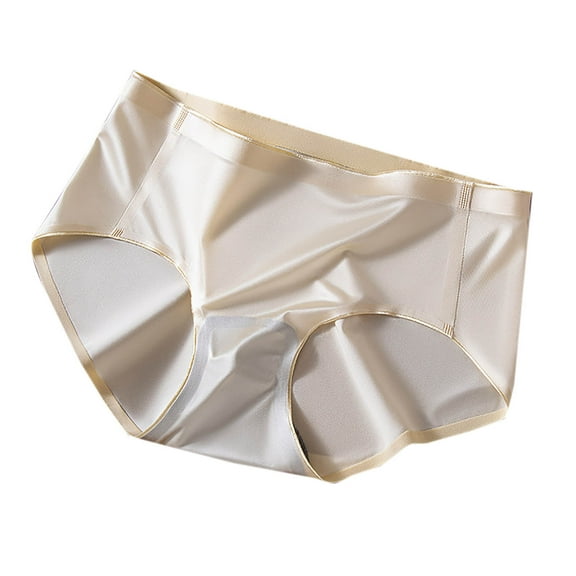 Annhoo Seamless Underwear for Women Mid Waisted Full Coverage Briefs Ladies Solid Color No Show Satin Panties