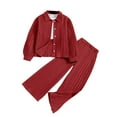 thumbnail image 1 of Annhoo Sets for Girls Casual Long Sleeve Button down Lapel Shirt and Wide Leg Pants Trendy Ribbed Clothes 8-12 Years, 1 of 9