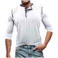 thumbnail image 1 of Annhoo Shirts for Men Casual Pullover Block Color Crewneck with Button Long Sleeve Lightweight Tops Loose Clothes, 1 of 8