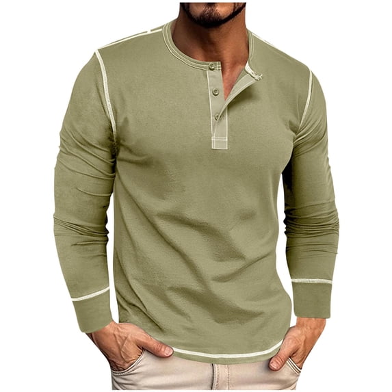 Annhoo Shirts for Men Cotton Long Sleeve Casual Soft Button Tshirts Winter Workout Vintage Work Tops Stylish Fall Clothes