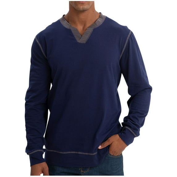 Annhoo Shirts for Men Fall Witer Solid Color V-Neck Casual Long Sleeve Pullover Basic Work Sport Comfy Daily Tops