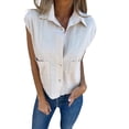 thumbnail image 1 of Annhoo Shirts for Women Collared Solid Color Button Down Short Sleeve Tops with Pockets Beach Clothes, 1 of 8