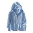 thumbnail image 1 of Annhoo Shirts for Women Linen Casual Solid Color Button Down Lightweight Long Sleeve Hooded Tops Spring Basic Clothes, 1 of 8
