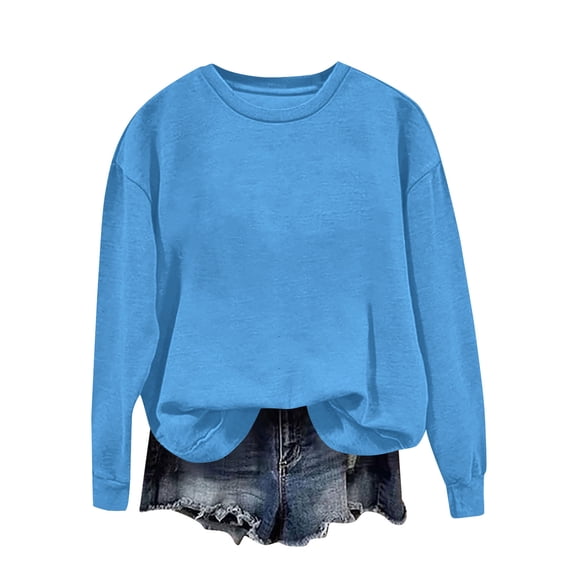 Annhoo Shirts for Women Long Sleeve Solid Color Crew Neck Casual Outdoor Comfy Sweatshirts Work Trendy Basic T-Shirts