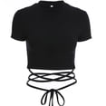 thumbnail image 1 of Annhoo Short Sleeve Crop Tops for Women Crewneck Solid Color Athletic Slim Shirts Fashion Comfortable Clothes, 1 of 2