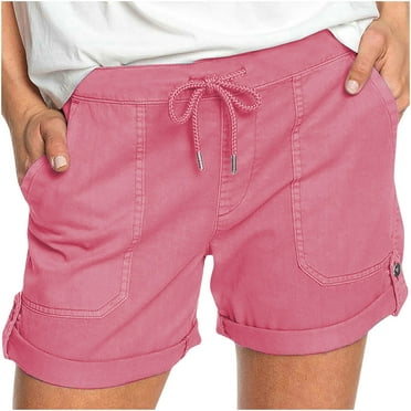 Annhoo Plus Size Shorts for Women Summer Loose Drawstring Elastic Waist Shorts Rolled Hem Casual Solid Shorts