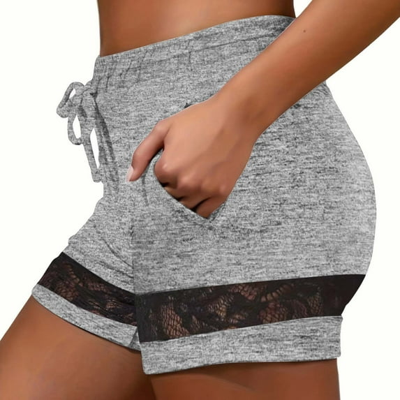 Annhoo Shorts for Women Lace Trendy Drawstring Elastic Waist Pants Summer Comfy Beach Vacation Casual Shorts with Pockets