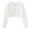 thumbnail image 1 of Annhoo Shrug Cardigan for Baby Girls Cute Flower Embroidered Cropped Tops Infant Long Sleeve Button Knitted Sweaters, 1 of 6