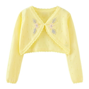 Annhoo Shrugs Sweaters for Girls Cute Floral Long Sleeves Cropped Cardigans Button Closure Dress Cover up Tops