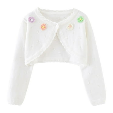Annhoo Shrugs Sweaters for Girls Cute Floral Long Sleeves Cropped Cardigans Button Closure Dress Cover up Tops