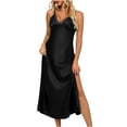 thumbnail image 1 of Annhoo Silk Nightgown for Women Lace Trim V Neck Cami Nightshirt Elegant Side Slit Spaghetti Strap Nightdress, 1 of 8