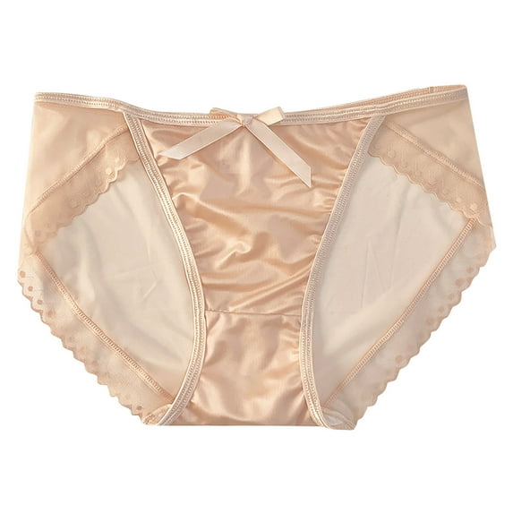 Annhoo Silk Panties for Women Lace Trim Mid Rise Traceless Underwear Cute Bowknot Front Breathable Briefs