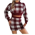 thumbnail image 1 of Annhoo Skirt Sets Women 2 Piece Knit Plaid Sweater Outfits Round Neck Long Sleeve Crop Tops and Mini Skirts Fall Outfits, 1 of 8