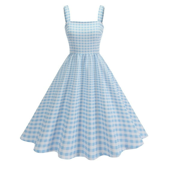 Annhoo Sleeveless Dresses for Women Plaid Square Neck a Line Pleated Casual Flowy Beach Vacation Tank Midi Sundresses