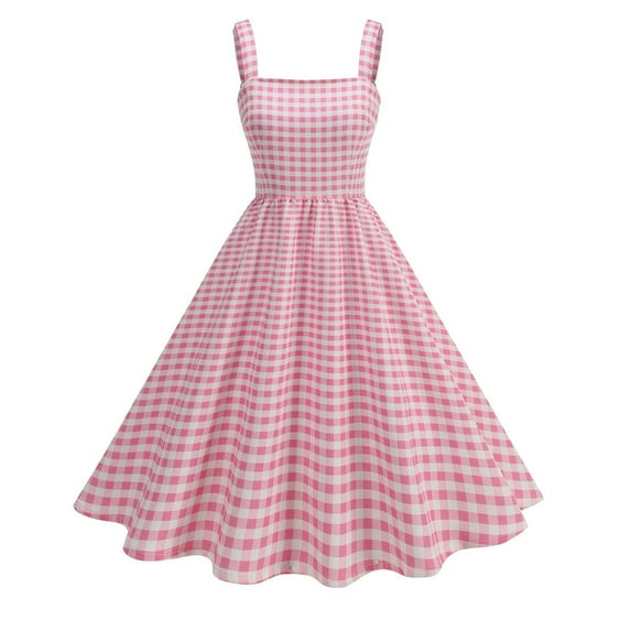 Annhoo Sleeveless Dresses for Women Plaid Square Neck a Line Pleated Casual Flowy Beach Vacation Tank Midi Sundresses