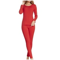 Annhoo Slim Outfits for Women Long Sleeve Crewneck Solid Color Breathable Lightweight Underwear Winter Warm Sets
