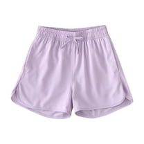 Annhoo Solid Color Shorts for Girls Elastic Waisted Bow Summer Outdoor Sports Quick Dry Shorts with Pockets 5-15 Years