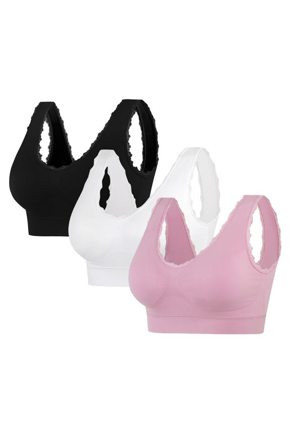 Sports Bras for Women 3 Pack Seamless High Impact Wireless Underwear Plus Size Full Coverage Lace Trim Bralettes