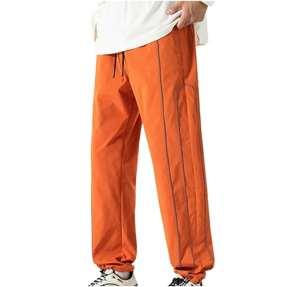 Annhoo Sports Pants for Man Striped Loose Elastic Waist Drawstring Pocket Pant Casual Straight Leg Streetwear Trendy Trouser